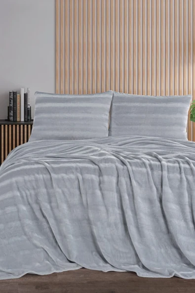 ZEBRA CASA Cozy Tek Kişilik Gri Battaniye Takımı ürün görseli 1