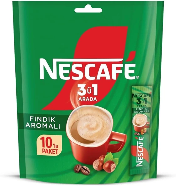 Nescafe 3ü1 Arada Fındık Aromalı Granül Kahve 10'lu Paket ürün görseli 1