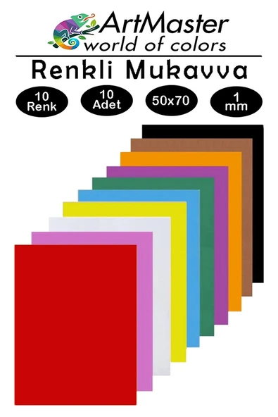Renkli Mukavva 50x70 cm 10 Renk 1 Paket Renkli Sert Karton 1.0 mm Anasınıfı Hobi Etkinlik Okul Öncesi Proje ürün görseli 1