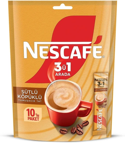 Nescafe 3ü1 Arada Sütlü Köpüklü Granül Kahve 10'lu Paket ürün görseli 1
