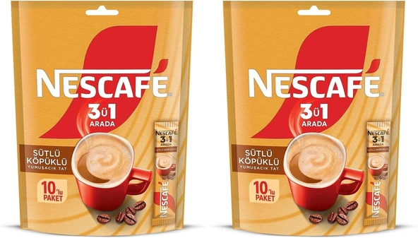Nescafe 3ü1 Arada Sütlü Köpüklü Granül Kahve 10'lu Paket (2 ADET) ürün görseli 1