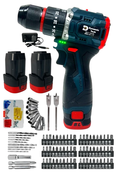 Dynamic Tech Kömürsüz Darbeli Şarjlı Matkap Lion Armut Batarya Metal Şanzıman Çift Akülü Vidalama Full Setli ürün görseli 1