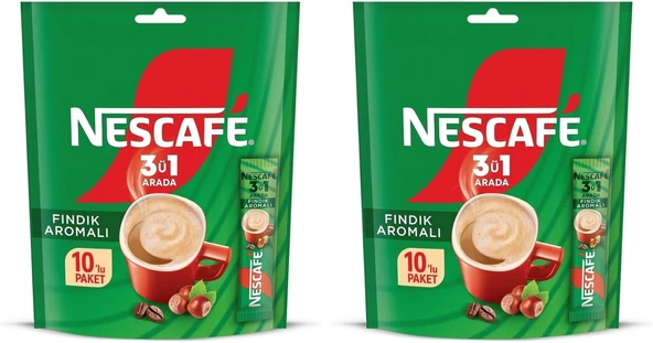Nescafe 3ü1 Arada Fındık Aromalı Granül Kahve 10'lu Paket (2 ADET) ürün görseli 1