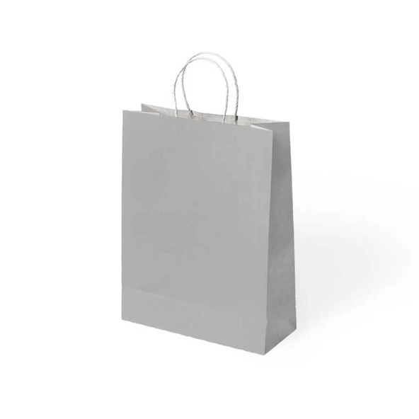 Gümüş Büküm Saplı Kraf-Kağıt Çanta Pakette 24 Ad. ürün görseli 1