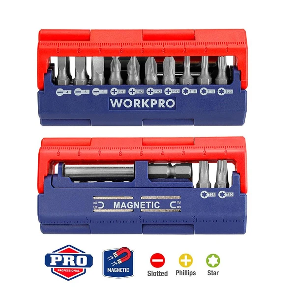 WORKPRO WP221062 13 Parça Manyetik CR-V Vidalama Bits Uç Seti ürün görseli 1