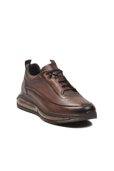 Kahve Hakiki Deri Anatomik Erkek Sneaker - Resim 3