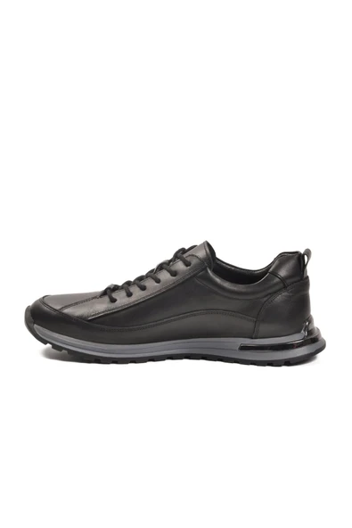Siyah Hakiki Deri Erkek Sneaker - Resim 4