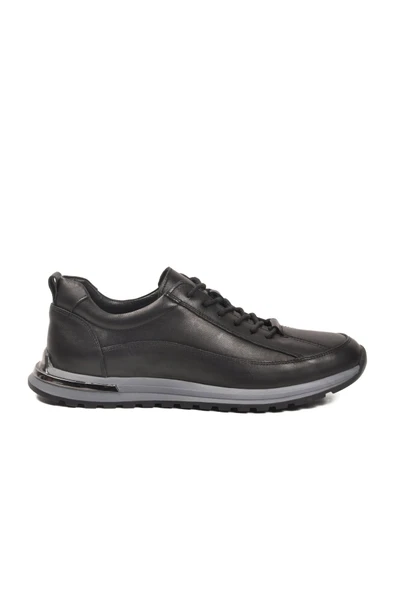 Siyah Hakiki Deri Erkek Sneaker - Resim 2