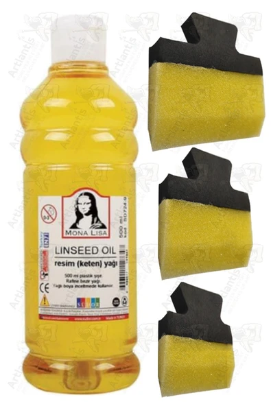 Keten Yağı 500 ml 1 Adet Yassı Patpat Sünger Fırça Seti 3 lü Resim Yağı Monalisa Rafine Bezir Yağı Yağlı Boya İnceltici ürün görseli 1