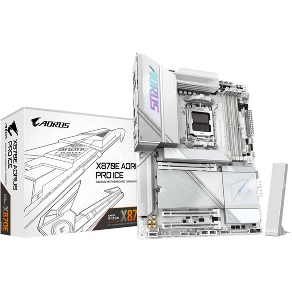 GIGABYTE X870E X870E AORUS PRO ICE WIFI7 DDR5 HDMI-DP TYPEC PCIE 5.0 AM5 ATX BEYAZ ürün görseli 1