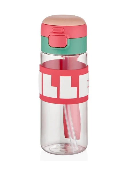 Diller 600 Ml Silikon Pipetli Tritan Matara Çift İçim D2417 Pembe Yeşil ürün görseli 1