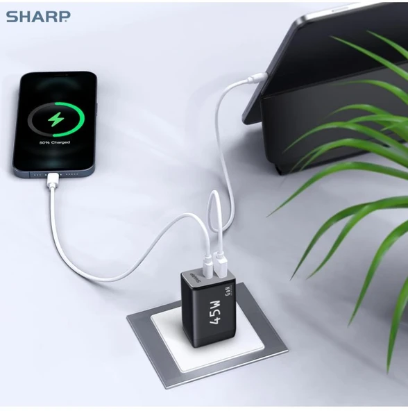 Sharp GaN Usb A ve Usb C Şarj Adaptörü 45W - Resim 3