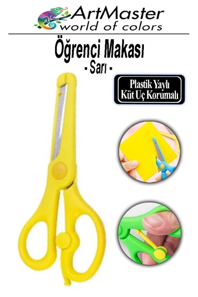 Öğrenci Makası Sarı 1 Adet Plastik Küt Uç Yaylı Korumalı Çocuk Makası Ana Sınıfı Okul Makası Okul Öncesi Kreş ürün görseli 1