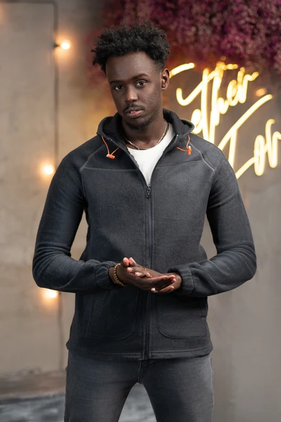 Slimfit Kapşonlu Yan Cepli Fermuarlı Spor Polar Hırka ürün görseli 1
