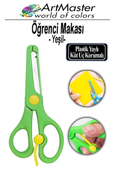 Öğrenci Makası Yeşil 1 Adet Plastik Küt Uç Yaylı Korumalı Çocuk Makası Ana Sınıfı Okul Makası Okul Öncesi Kreş ürün görseli 1