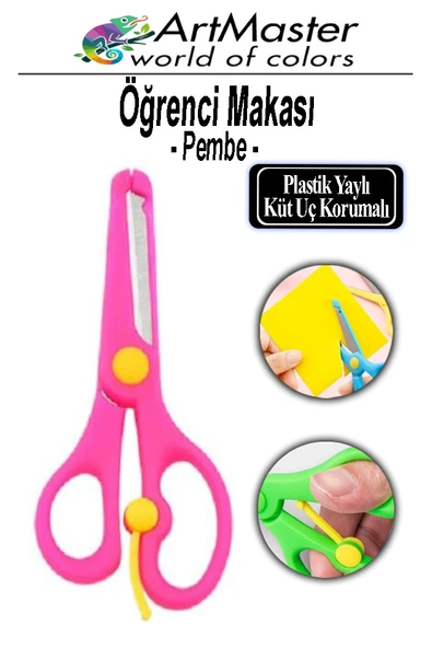 Öğrenci Makası Pembe 1 Adet Plastik Küt Uç Yaylı Korumalı Çocuk Makası Ana Sınıfı Okul Makası Okul Öncesi Kreş ürün görseli 1