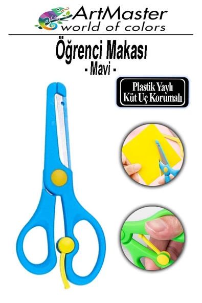 Öğrenci Makası Mavi 1 Adet Plastik Küt Uç Yaylı Korumalı Çocuk Makası Ana Sınıfı Okul Makası Okul Öncesi Kreş ürün görseli 1