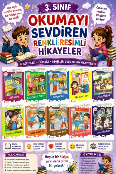 3.Sınıf Okumayı Sevdiren Renkli Resimli Hikayeler 8 - 10 Kitap ürün görseli 1