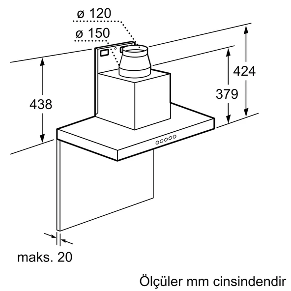 Profilo DVB6R451 Duvar Tipi 60 cm Inox Davlumbaz - Resim 4