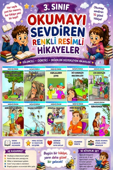 3.Sınıf Okumayı Sevdiren Renkli Resimli Hikayeler 13 - 10 Kitap ürün görseli 1