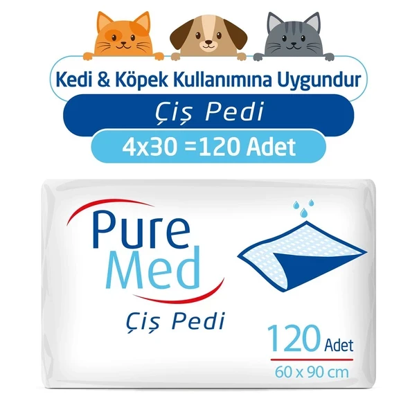 Puremed Kedi Köpek Çiş Pedi 60 x 90 CM 4 x 30 (120 Adet) ürün görseli 1