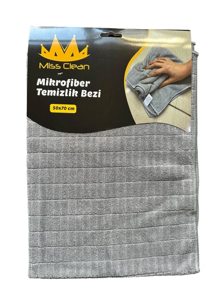 Miss Clean Mikrofiber Kareli Yüzey Cam Temizlik Bezi 50x70 Cm Süper Emici - 320 Gr. - Gri - 1 Adet ürün görseli 1