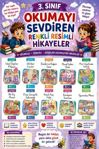 3.Sınıf Okumayı Sevdiren Renkli Resimli Hikayeler 10 - 10 Kitap ürün görseli 1