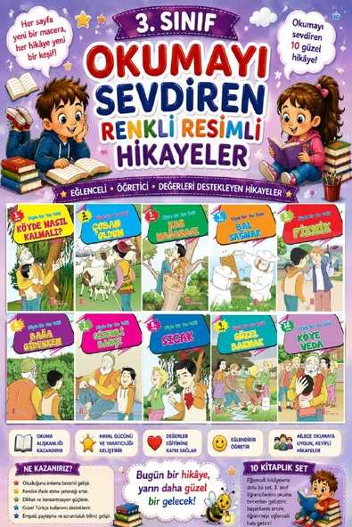 3.Sınıf Okumayı Sevdiren Renkli Resimli Hikayeler 12 - 10 Kitap ürün görseli 1