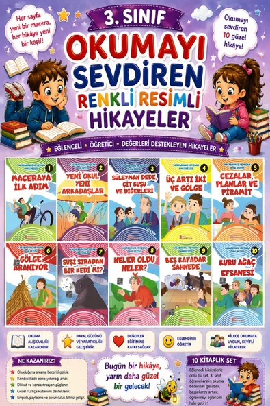 3.Sınıf Okumayı Sevdiren Renkli Resimli Hikayeler 5 - 10 Kitap ürün görseli 1