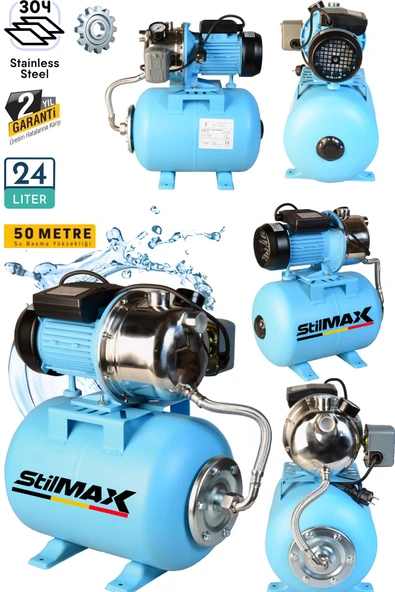 STM Metal Dişli Sistem Otomatik Paket Hidrofor 24Lt Tank + 1.5HP Paslanmaz Bakır Sargılı Jet Motor ürün görseli 1