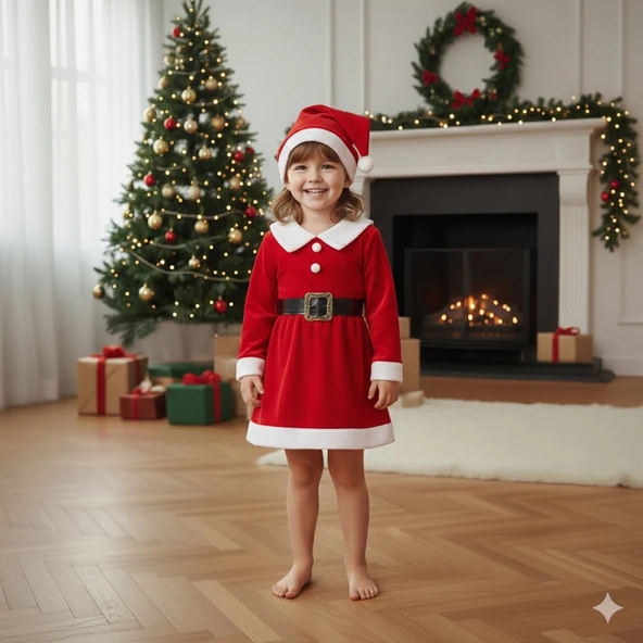 KIZ ÇOCUK YILBAŞI NOEL TEMALI NOEL BABA ELBİSESİ ürün görseli 1