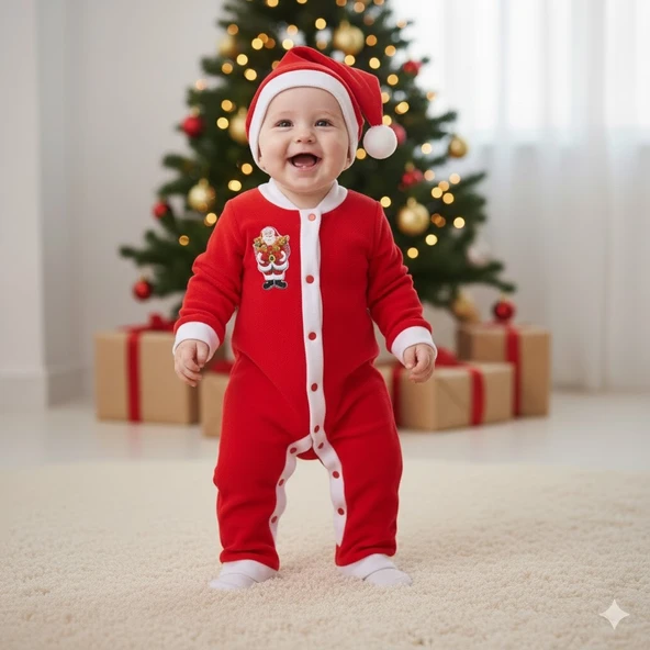 BEBEK YILBAŞI NOEL TEMALI NOEL BABA BASKILI TULUM - Resim 2