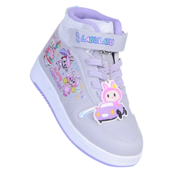 Prokids 4444 Gri-Lila Cırtlı Boğazlı Kız Çocuk Spor Ayakkabı ürün görseli 1