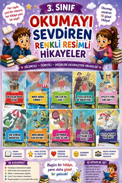 3.Sınıf Okumayı Sevdiren Renkli Resimli Hikayeler 15 - 10 Kitap ürün görseli 1