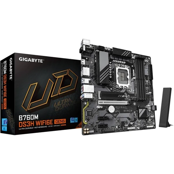 GIGABYTE B760M DS3H WIFI6E GEN5 DDR5 HDMI-DP TYPEC PCIE 5.0 1700P MATX ürün görseli 1