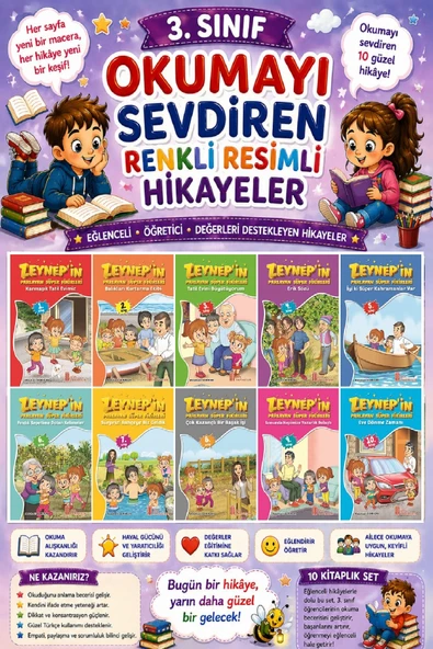 3.Sınıf Okumayı Sevdiren Renkli Resimli Hikayeler 4 - 10 Kitap ürün görseli 1