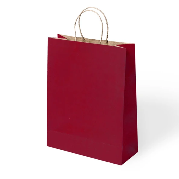 Bordo Büküm Saplı Kraft-Kağıt Çanta Pakette 24 Ad. ürün görseli 1