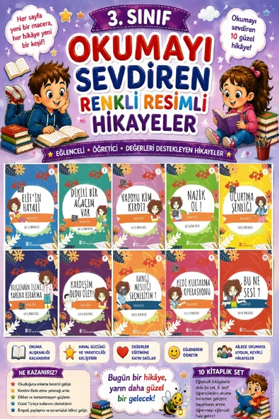 3.Sınıf Okumayı Sevdiren Renkli Resimli Hikayeler 11 - 10 Kitap ürün görseli 1