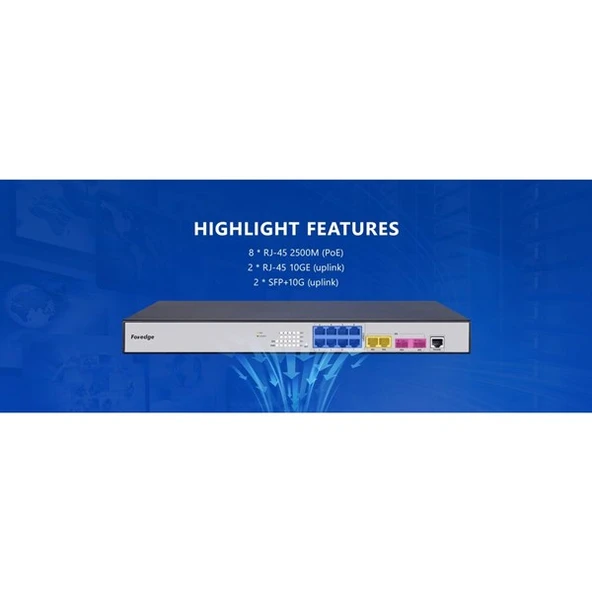 FOREDGE 8port POE PS3008XGPSH 8-2.5 GBE/2-10 GBE 2-10GBE SFP 250W LAYER3 YÖNETİLEBİLİR SWITCH ürün görseli 1