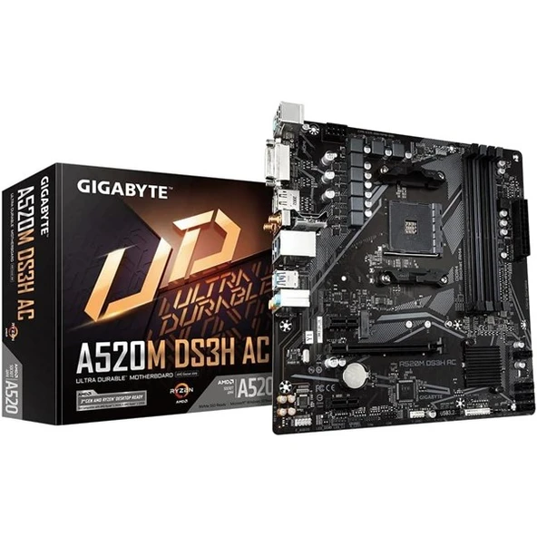 GIGABYTE A520 A520M-DS3H-AC WIFI DDR4 HDMI-DP-DVI PCIE 4.0 AM4 MATX ürün görseli 1