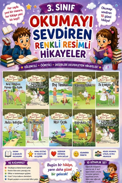 3.Sınıf Okumayı Sevdiren Renkli Resimli Hikayeler 4 - 10 Kitap ürün görseli 1