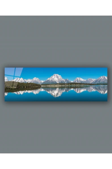 Göl ve Dağ Manzara Panoramik Cam Tablo Hediyelik Büyük Tablo Ev Ofis Dekoru ürün görseli 1