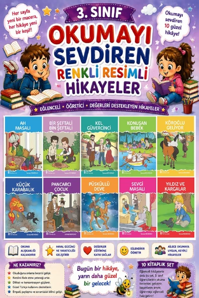 3.Sınıf Okumayı Sevdiren Renkli Resimli Hikayeler 17 - 10 Kitap ürün görseli 1