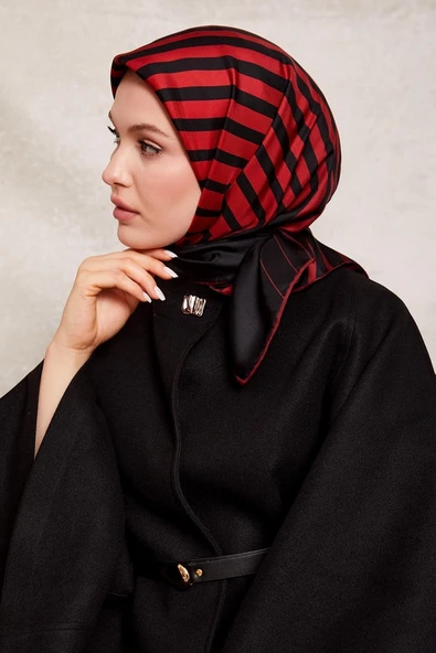 Şerit Desen Twill İpek Eşarp-0909 ürün görseli 1