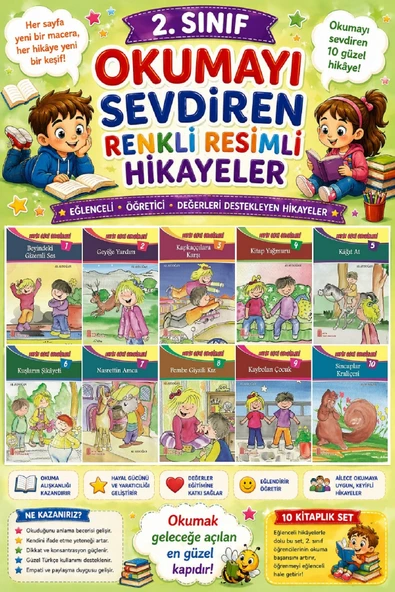 2.Sınıf Okumayı Sevdiren Renkli Resimli Hikayeler  - 10 Kitap ürün görseli 1