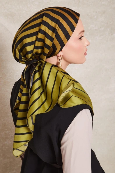 Şerit Desen Twill İpek Eşarp-0909 - Resim 3