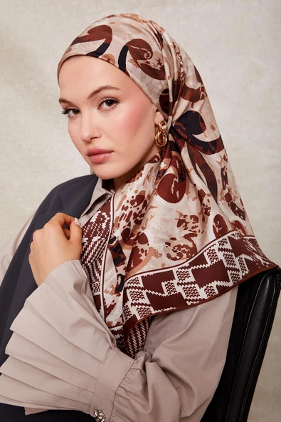 Desenli Twill İpek Eşarp-0918 - Resim 10