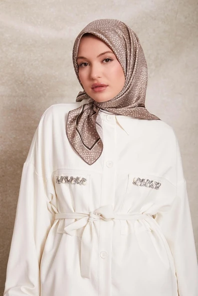 Noktalı Daireler Baskı Twill İpek Eşarp-0933 ürün görseli 1