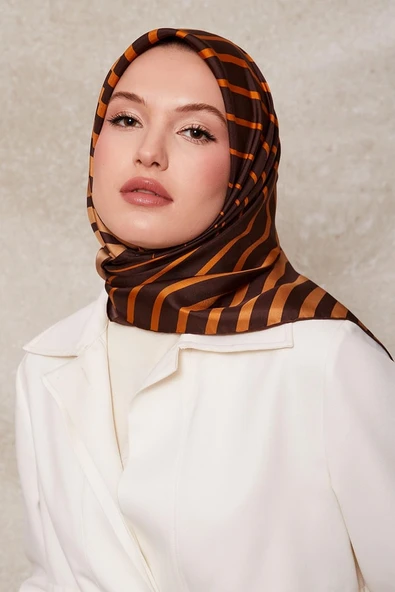 Şerit Desen Twill İpek Eşarp-0909 - Resim 9