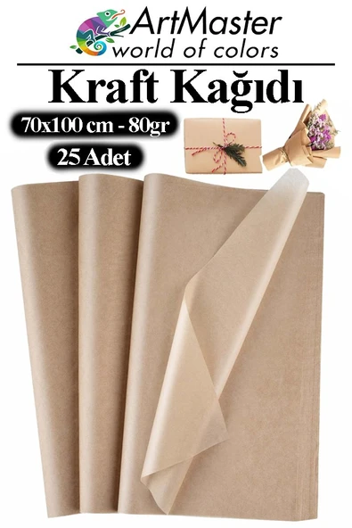 Kraft Kağıdı 70x100 cm 25 Adet 80 Gr Hediye Paketleme Kagıdı Çeyiz Kaplama Kağıt Saman Kağıt Çizim Kağıdı ürün görseli 1